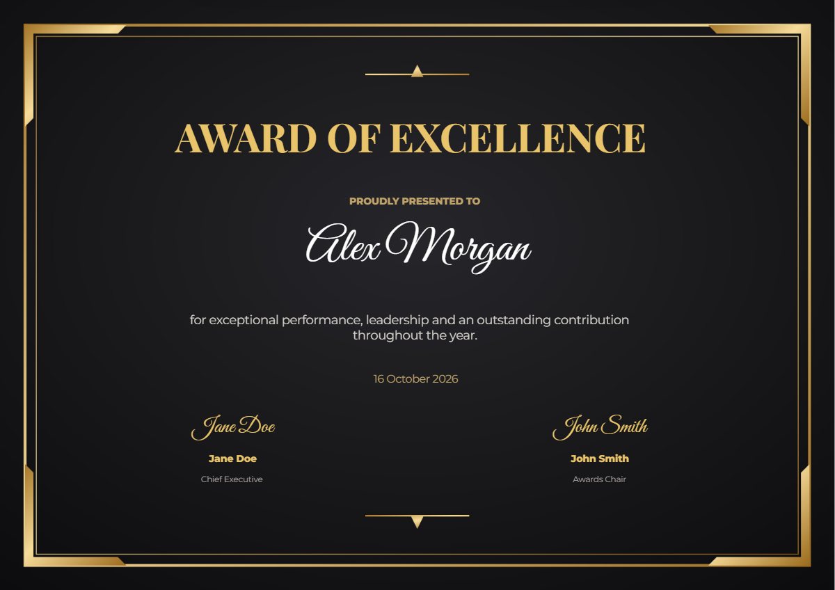 Black and gold award certificate template preview