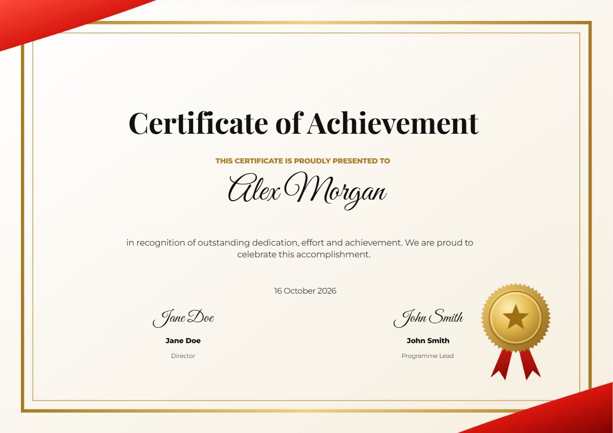 Gold certificate of achievement template preview
