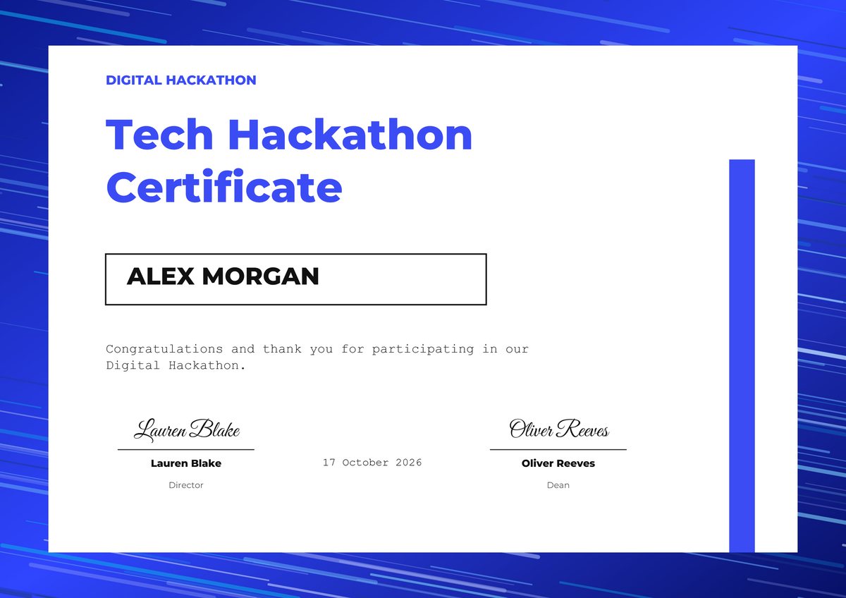 Hackathon certificate template preview