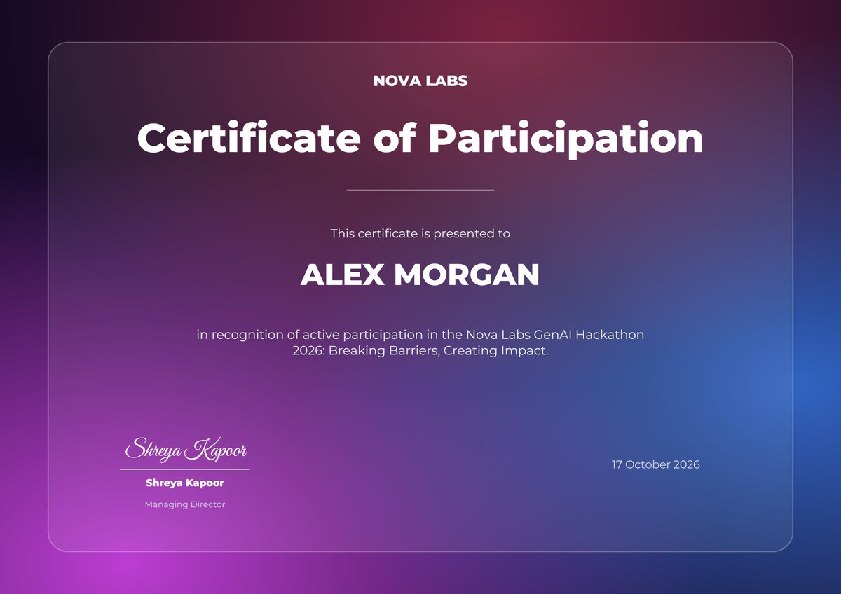 GenAI hackathon certificate of participation preview
