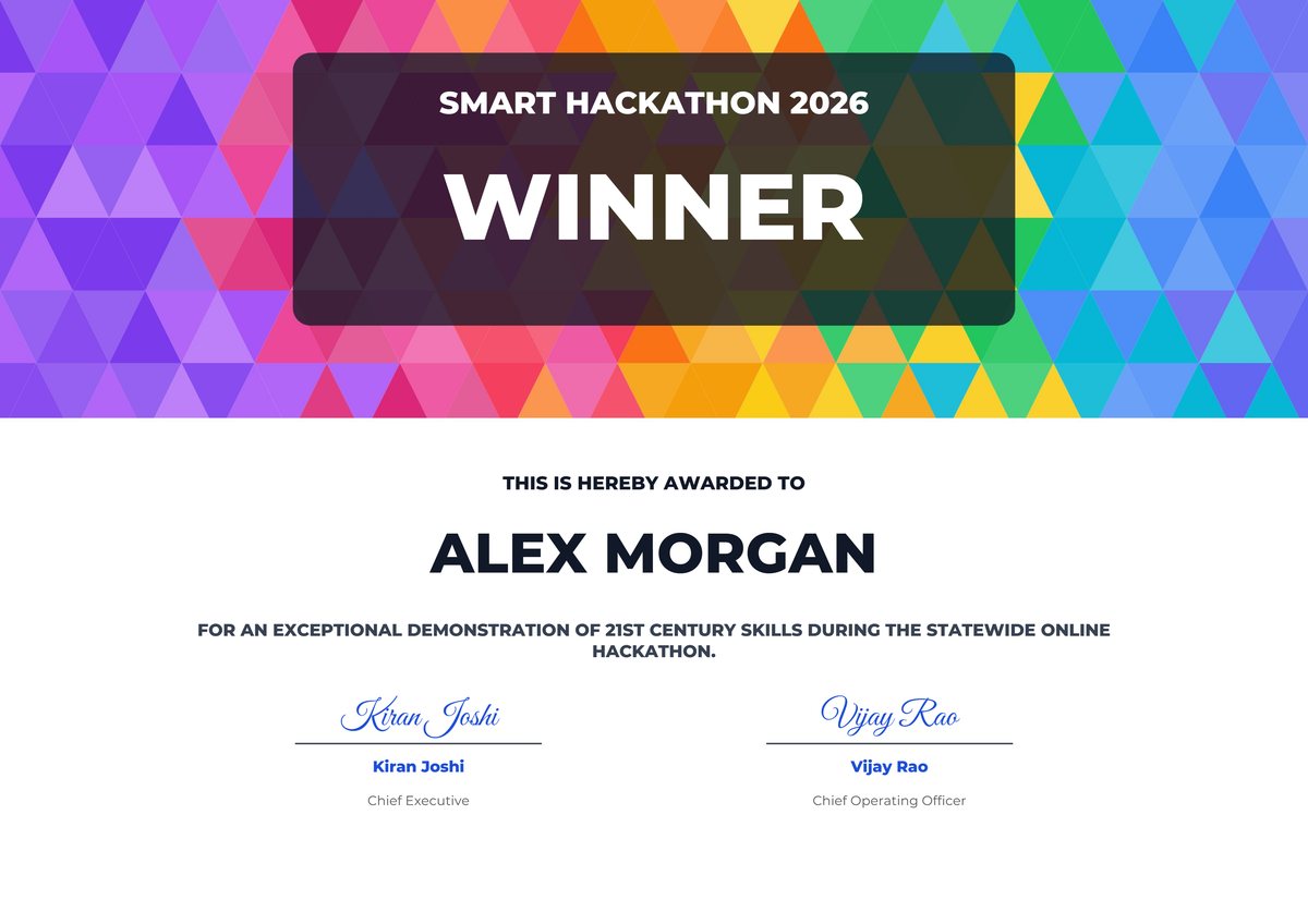 Hackathon winner certificate preview