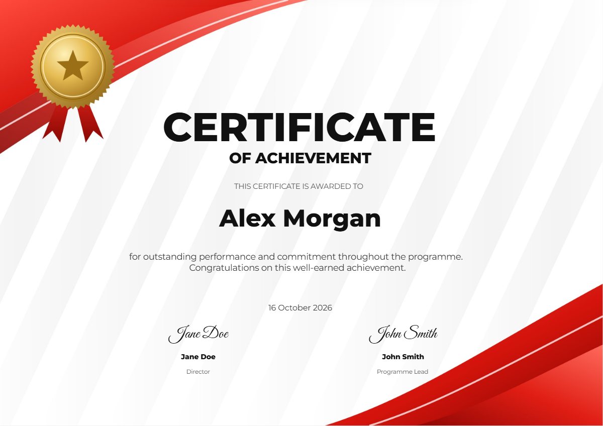 Modern red certificate template preview